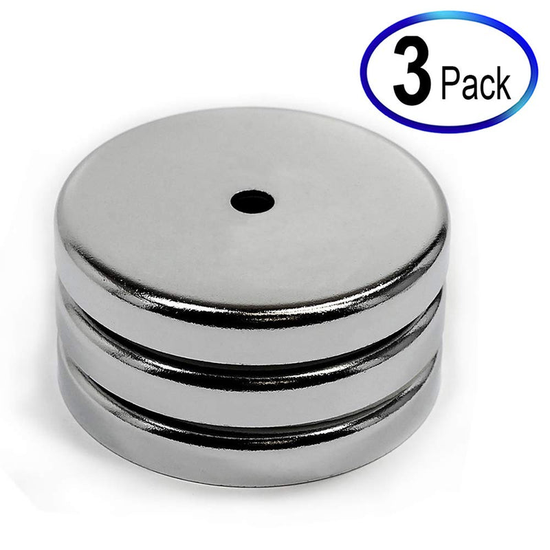 CMS Magnetics Powerful Cup Magnets 80 LB Holding Power Dia 2.65", Large & Strong Ceramic Round Base Magnets with Mounting Hole, 3 Pieces - LeoForward Australia