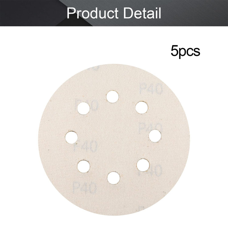  [AUSTRALIA] - Utoolmart 5" 8 Hole Hook and Loop Sanding Discs 40 Grit Aluminum Oxide Sandpaper for Random Orbit Sander Wood Metal Auto Wet and Dry Polishing Gold 5pcs 40#