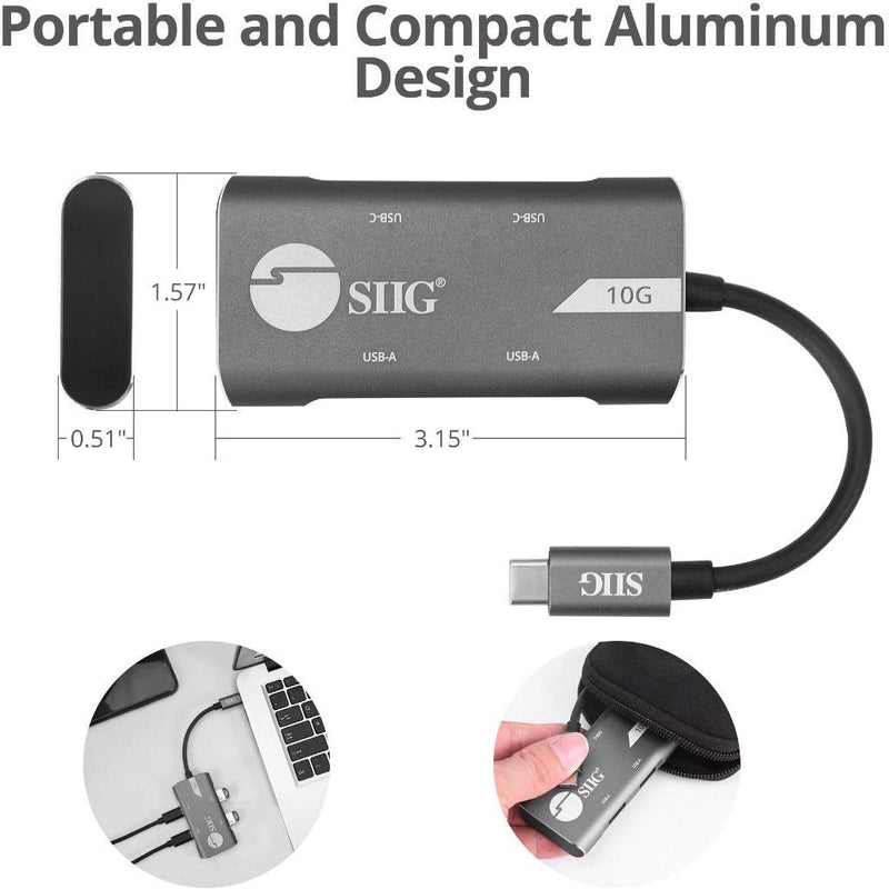 SIIG 4-Port USB 3.1 Gen 2 10G Hub - 2X USB-C & 2X USB-A Ports at Ultra High Speed Data Transfer Rates, Plug-n-Play for Windows and Mac Systems (JU-H40G11-S1) - LeoForward Australia