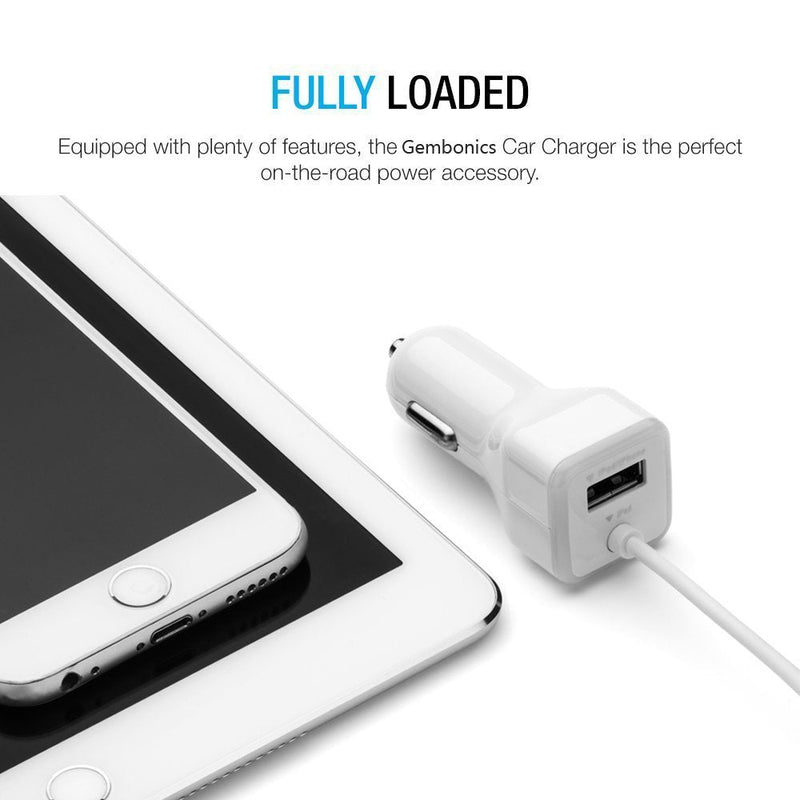  [AUSTRALIA] - GEMBONICS Apple Certified iPhone Lightning Car Charger for iPhone 12, 11, X, XR, XS, 8, 8 Plus, 7, 7 Plus, 6S, 6S Plus, 6 Plus, SE, 5S, iPad Pro, Air 2, Mini 4 with Extra USB Port (White) White