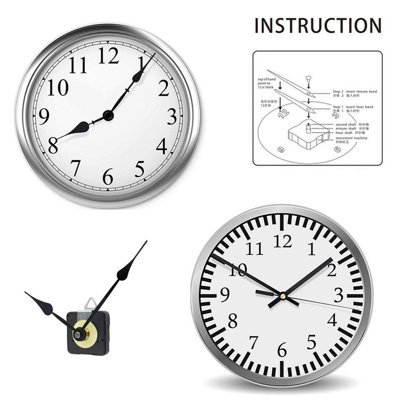  [AUSTRALIA] - 2 Pieces Silent Clock Movement Mechanism Long and Short Shaft Clock Mechanism with 6 Different Pairs of Hands DIY Clock Repair Parts Motor Replacemen Black