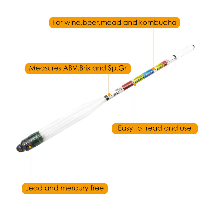 Hydrometer and Test Jar for Wine, Beer and Kombucha - Including 250ml Plastic Cylinder, Cleaning Brush and ABV Storage Bag - LeoForward Australia