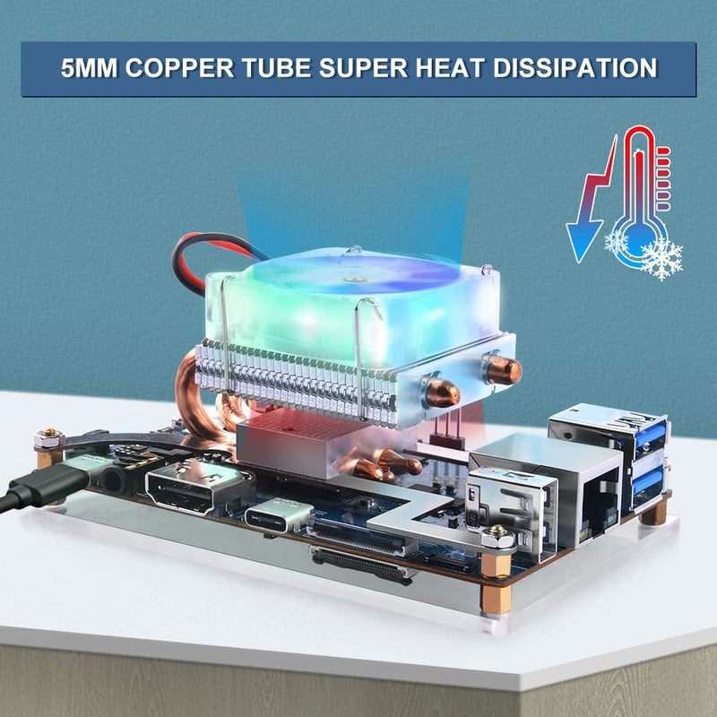  [AUSTRALIA] - GeeekPi Orange Pi 5/5B Cooling Fan with Heatsink, Orange Pi 5/5B Low-Profile CPU Cooler with RGB Cooling Fan and Heatsink for Orange Pi 5/5B 4GB/8GB/16GB/32GB