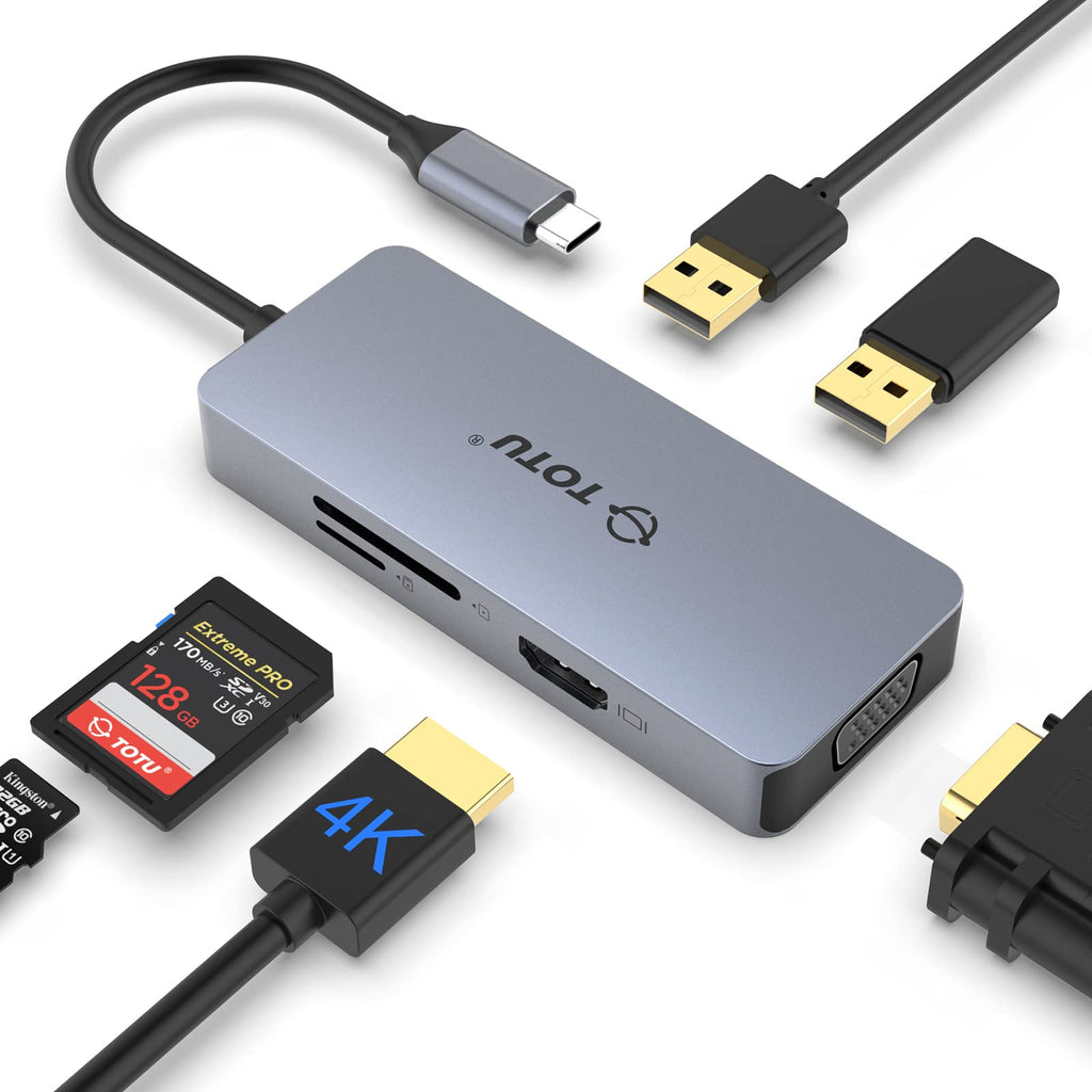  [AUSTRALIA] - USB C Hub, Docking Station, TOTU 6-in-1 Docking Station Type C Hub with 4K HDMI Port, VGA Port, 2 USB 2.0 Ports, SD/TF Card Reader, for MacBook and Other Type C Laptops