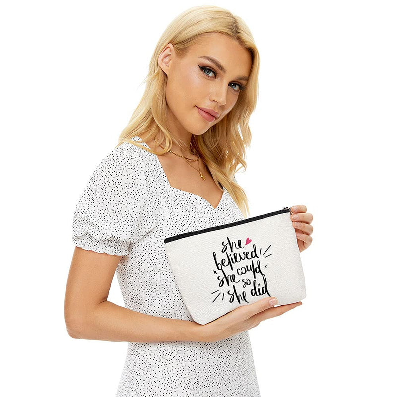 She Believed She Could So She Did-Inspirational Makeup Bag,Gift for Boss Lady Strong Female Gifts Ideas Woman Bosses Manager Boss Babe,Congratulations, Graduation, Promotion, Going Away, Job Change - LeoForward Australia