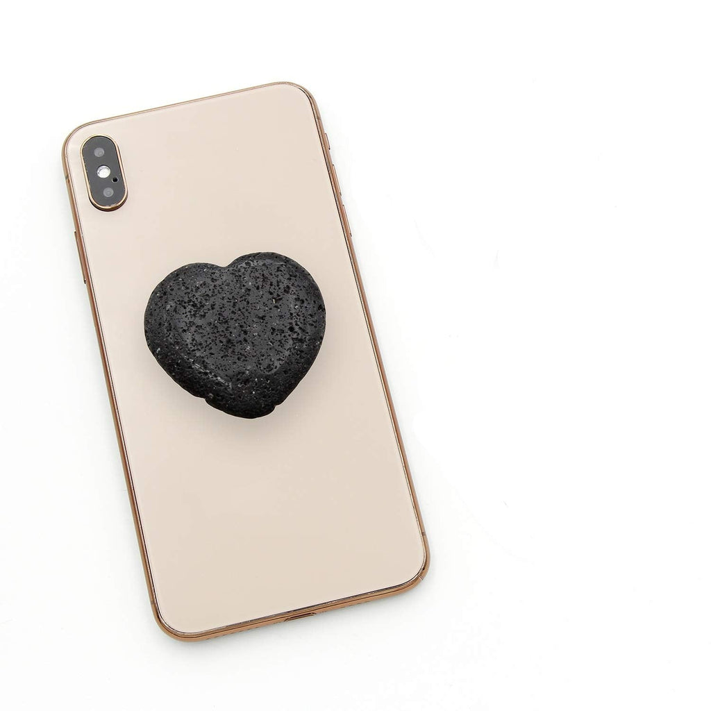  [AUSTRALIA] - Black Lava Stone Heart Phone Grip, Essential Oil Diffuser Collapsible Holder for Smart Phone and Tablet Black Lava