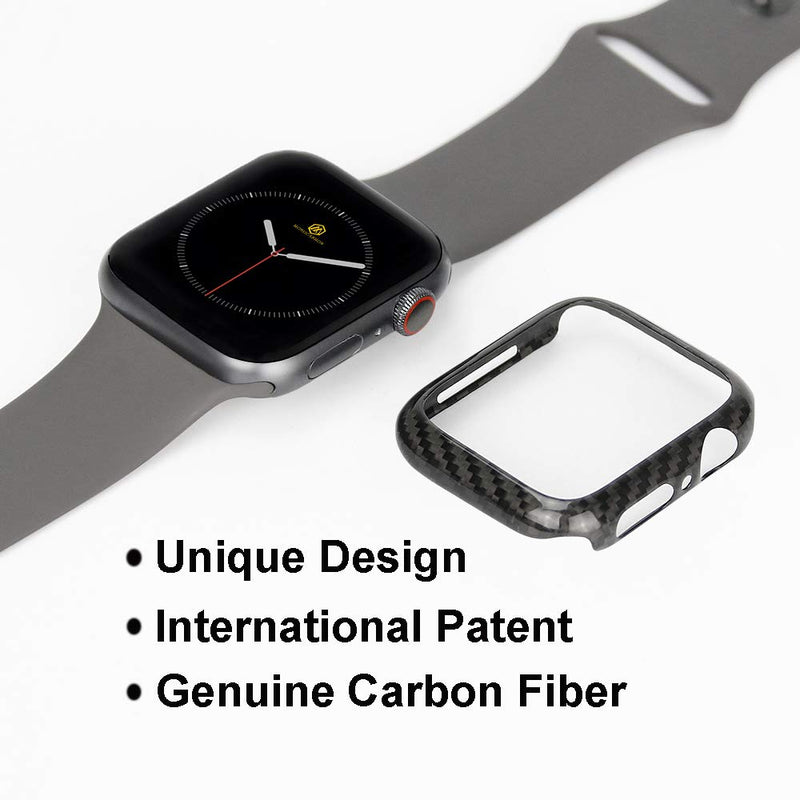 MONOCARBON Real Carbon Fiber Case Compatible with Apple Watch Series 6/SE/5/4 44mm Protective Frame iWatch Case with Weight 0.7g - Thickenss 0.6mm - Glossy Finishing Glossy Black - LeoForward Australia