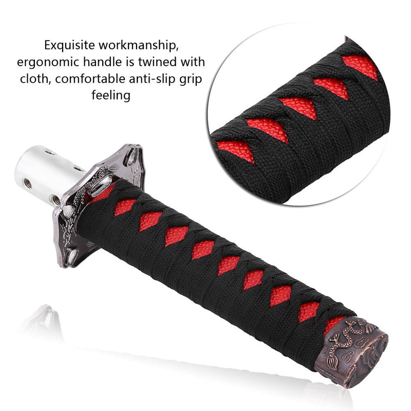  [AUSTRALIA] - Universal Japanese Sword Car Gear Shift Lever Knob Shifter with 4 Adapters for Manual and Auto Transmission Car Black and Red