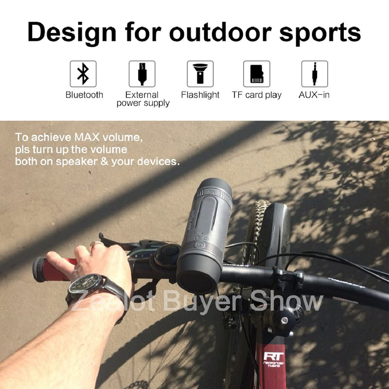 Outdoor Bluetooth Speakers, Portable Speaker for Bicycle Bike Wireless, Zealot S1 4000mAh Power Bank, Splashproof Microphone LED Light TF AUX, Full Outdoor Accessories for iOS Andoird (Gray) A-Gray - LeoForward Australia