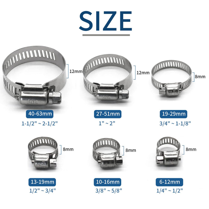  [AUSTRALIA] - 25 Pack Stainless Steel Hose Clamps, 1/4 inch to 1/2 inch Worm Gear Metal Hose Clamps for Pipe, Dryer Repair, Tubing and Fuel Line 1/4" ~ 1/2"