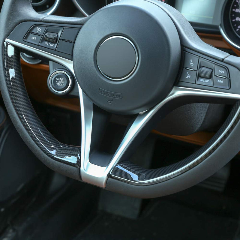  [AUSTRALIA] - YIWANG Carbon Fiber Style Car Interior Steering Wheel Decorative Decor Cover Trim 2Pcs For Alfa Romeo Stelvio/Giulia