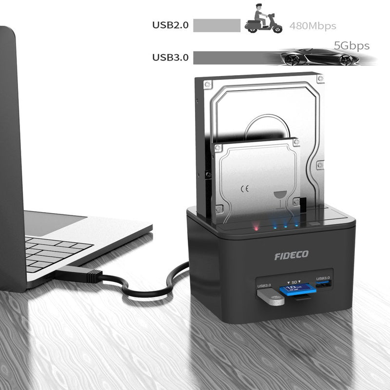 USB 3.0 to SATA Hard Drive Docking Station Dual-Bay External HDD Dock with Offline Clone/Duplicator Function and TF & SD Card Slots for 2.5/3.5 Inch SATA HDD SSD, Support 16 TB - LeoForward Australia