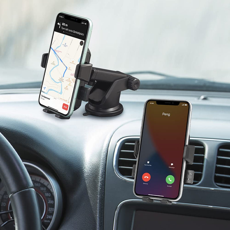  [AUSTRALIA] - SALEX Universal Windshield Phone Mount. Telescopic Suction Cup Cell Phone Mount for Car Dashboard, Air Vent, Desk. Black Rotating Smartphone Bracket. Adjustable Car Cradle for Mobile Phone & GPS.