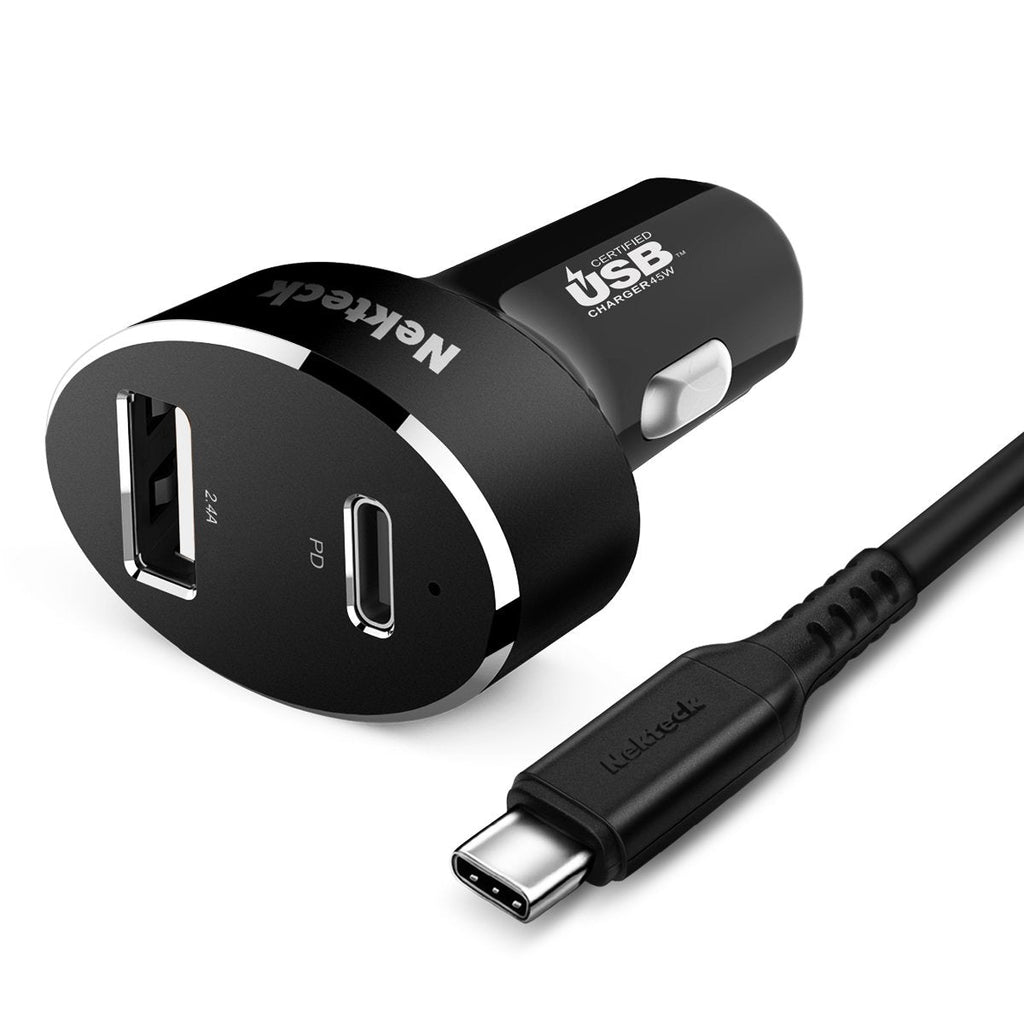  [AUSTRALIA] - Type C Car Charger, Nekteck USB Adapter with 45W Power Delivery and 12W A Port Compatible with iPhone, iPad, MacBook, Galaxy, Google Pixel, 3.3ft Cable Included, NOT Ideal for Note10+PPS