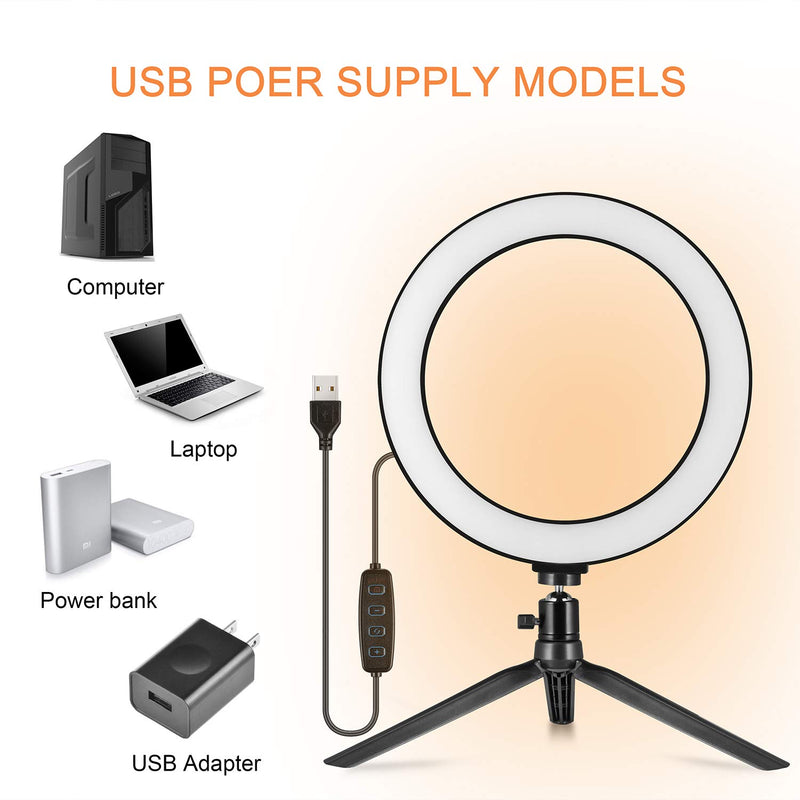  [AUSTRALIA] - LED Ring Light 10" with Tripod Stand & Phone Holder - Dimmable Desk Makeup Ring Light for YouTube Video Live Stream Makeup Photography, USB Powered with 3 Light Modes & 10 Brightnes