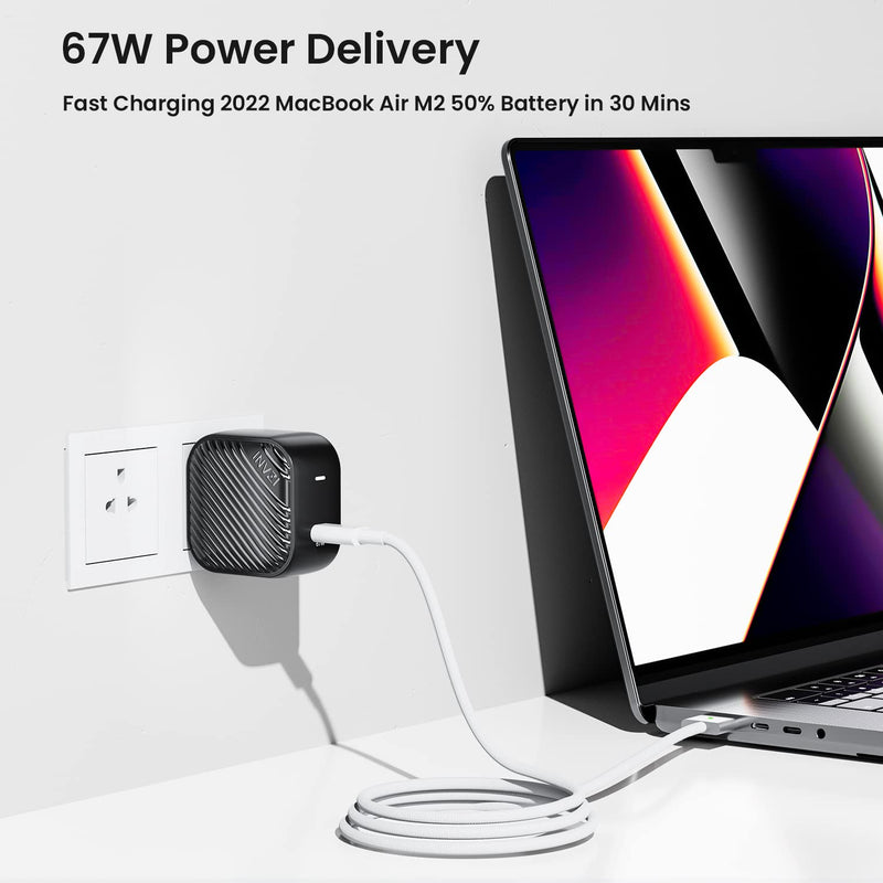  [AUSTRALIA] - INVZI USB C Charger 67W, GaN III PPS Mini Fast Foldable Power Adapter with USB-C Cable for MacBook Pro/Air M2/M1, Galaxy S22/S21, Dell XPS, HP, iPhone 13/Pro/Mini, iPad Pro, Steam Deck, Laptops