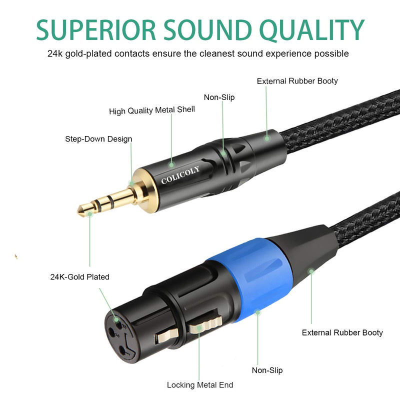 [AUSTRALIA] - COLICOLY XLR to 3.5mm Cable, Female XLR to 1/8 inch Mini Stereo Jack Aux Microphone Cable Mic Cord - 6.6ft 6.6feet