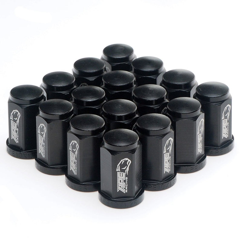  [AUSTRALIA] - Black Flat Wheel Lug Nuts - APE RACING 10x1.25mm 17mm Hex Head Forged 7075-T6 Aluminum Flat Base Lugnuts (Pack of 16) For ATV UTV, Extremly Light Weight And Corrosion Resistance FLAT SEAT