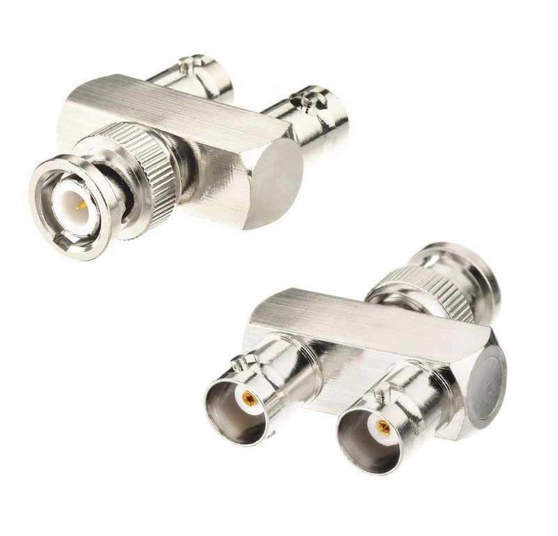 [AUSTRALIA] - BeElion 2-Pack BNC Male Jack to Dual Female Splitter Adapter,1BNC Male to 2 BNC Female T-Type 3 Way Video Coaxial Connector