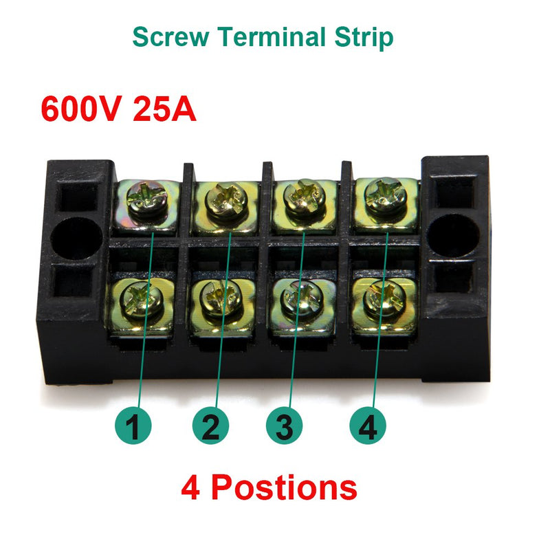  [AUSTRALIA] - MILAPEAK Terminal Block and Strip - 12pcs (6 Sets) 4 Positions Dual Row 600V 25A Screw Terminal Strip Blocks with Cover + 400V 25A 4 Positions Pre-Insulated Terminals Barrier Strip Black & Red 25A 4P+6pcs Jumpers