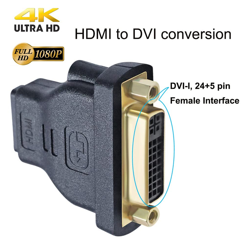  [AUSTRALIA] - DVI Female to HDMI Female Adapter, DTECH HDMI to DVI-I Converter Bi-Directional 24+5 Port 4K 1080p Video for Computer Monitor PC TV Box Home Cinema Display DVI-I F to HDMI F