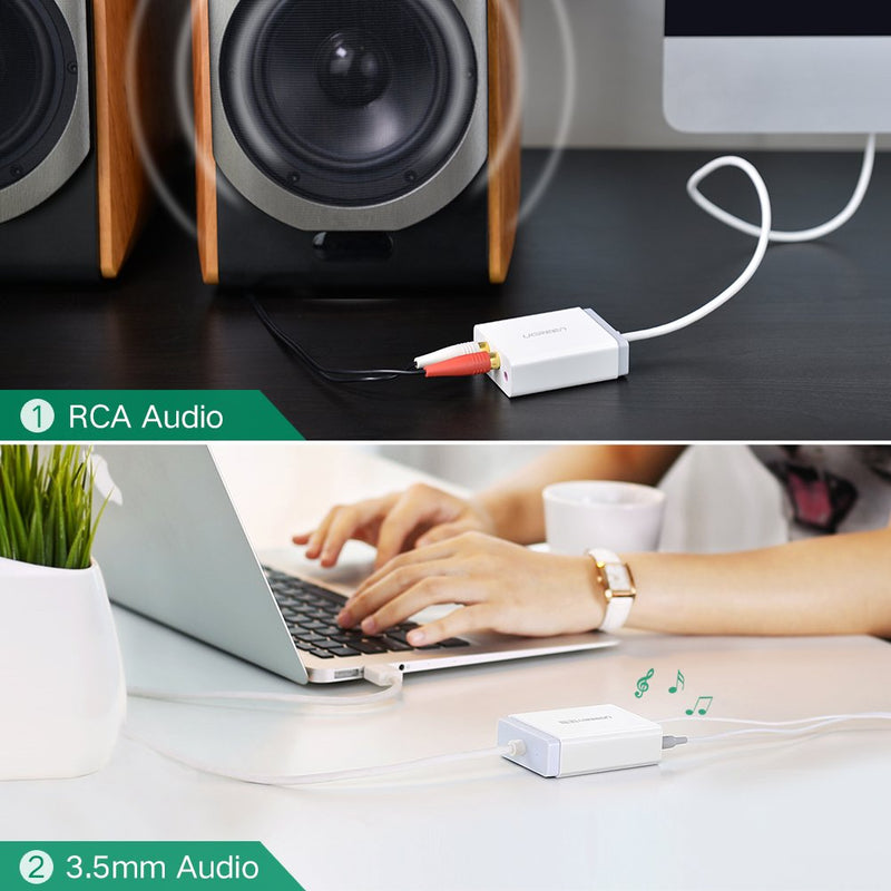  [AUSTRALIA] - UGREEN USB External Stereo Sound Card Audio Adapter with 3.5mm Aux and 2RCA Converter for Speaker Headphone and Microphone Earphone Headset Plug and Play on Windows Mac Linux and PS5 3ft Cable