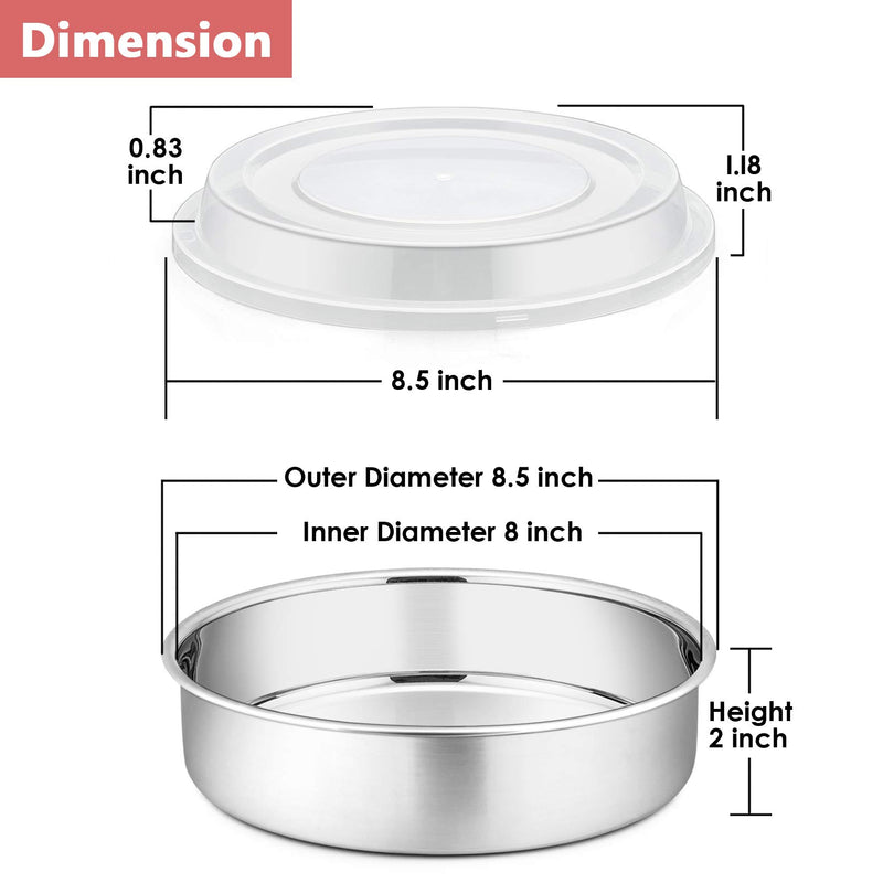  [AUSTRALIA] - 8-inch Round Baking Cake Pan with Lid Set (2 Pans + 2 Lids), P&P CHEF Stainless Steel Birthday Cake Pan and Plastic Cover, Leakproof Pan & Raised Plastic Lid, Reusable & Durable, Dishwasher Safe 8 inch (2 Pans + 2 Lids)