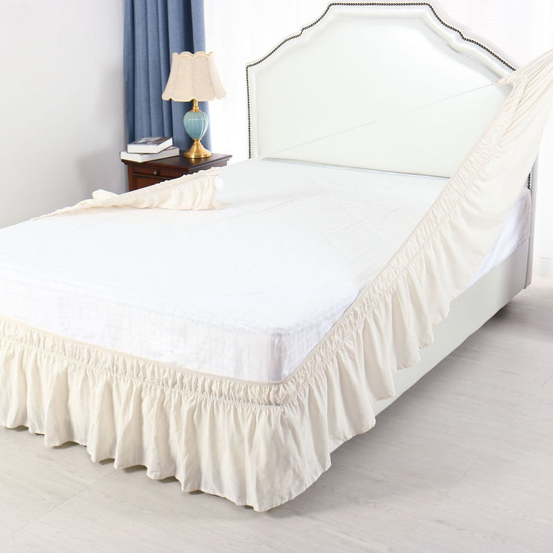  [AUSTRALIA] - PiccoCasa Brushed Polyester Bed Skirt Wrap Around Three Fabric Sides Elastic Dust Ruffle, Easy Fit Wrinkle - with 15 Inch Drop Beige Full