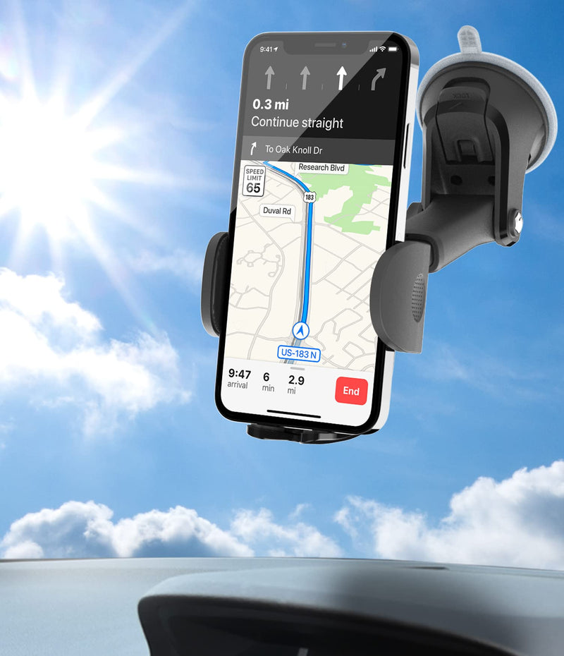  [AUSTRALIA] - APPS2Car Phone Mount for Car Windshield Dashboard [Quick Retractable Arm] Long Arm Suction Cup Cell Phone Holder Low Profile Compatible with All Smartphones iPhone - Easy Clamp Hands-Free Universal