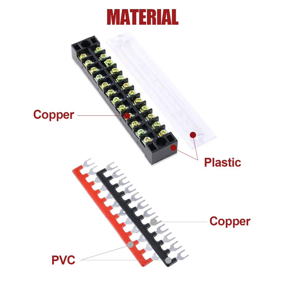 YXQ 600V 15A 10 Positions Double Row Screw Terminal Barrier Strip Block