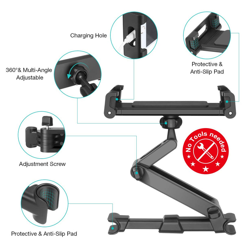  [AUSTRALIA] - Car Headrest Mount, Angle Adjustable Headrest Tablet Mount, Universal Tablet Holder for Car Backseat, for 5" to 12.9" iPad/Tablet/Smartphone/Nintendo Switch