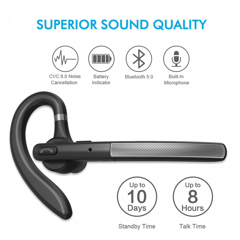  [AUSTRALIA] - Bluetooth Headset Bluetooth Earpiece for Cellphones - BlueFit Wireless Blue Tooth 5.0 Head Set in-Ear Piece w/Mic Microphone for Cell Phone Hands-Free Noise Canceling for Car