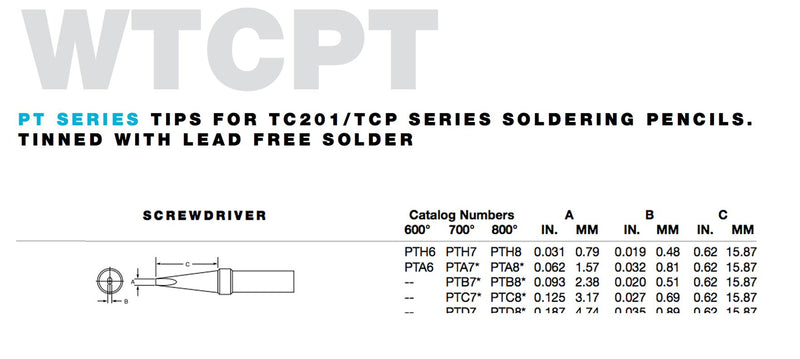  [AUSTRALIA] - Pack of 2- WELLER PTA7 TIP, Soldering, Screwdriver, 0.062IN,Tip for TC201T