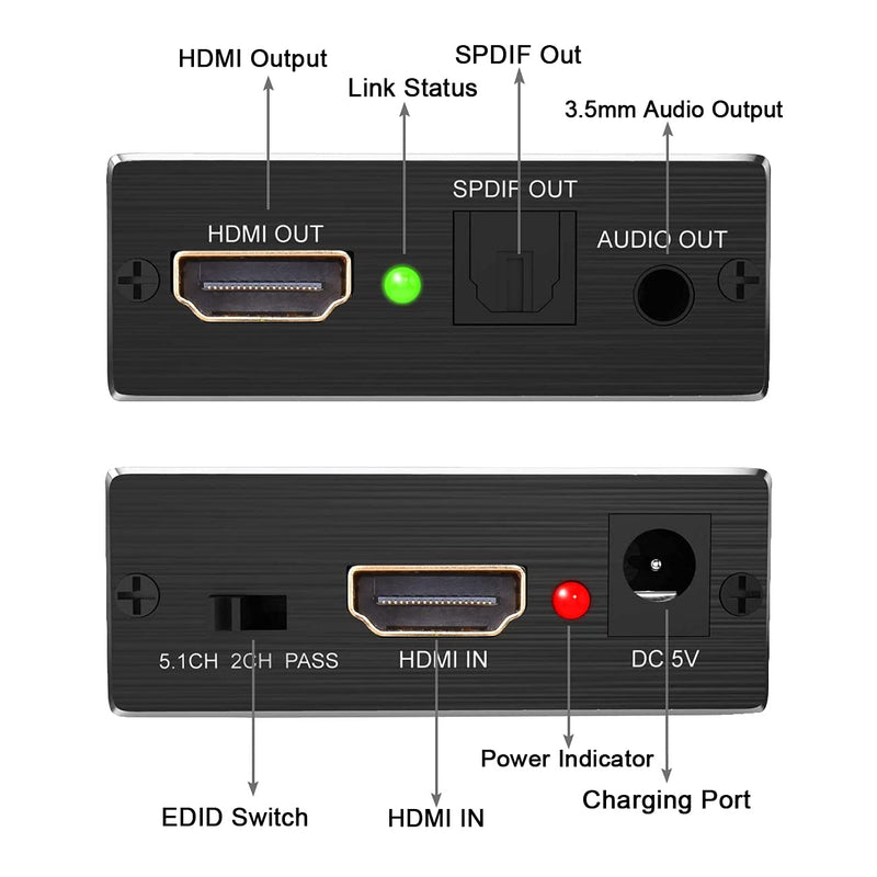  [AUSTRALIA] - Generic T-SIDAKE 4K x 2K HDMI Audio Extractor Splitter, HDMI to HDMI Audio and Optical TOSLINK SPDIF Audio Converter Adapter, (Support 3.5mm Stereo Audio Output), Black, (SDK-A78)