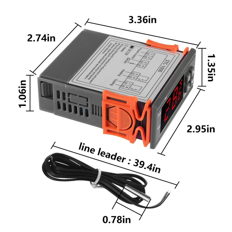  [AUSTRALIA] - Dorhea STC-1000 10A DC 12V Digital LED Temperature Controller Cooling Heating Centigrade Thermostat 2 Relays LED Output with NTC Sensor Probe(12V)