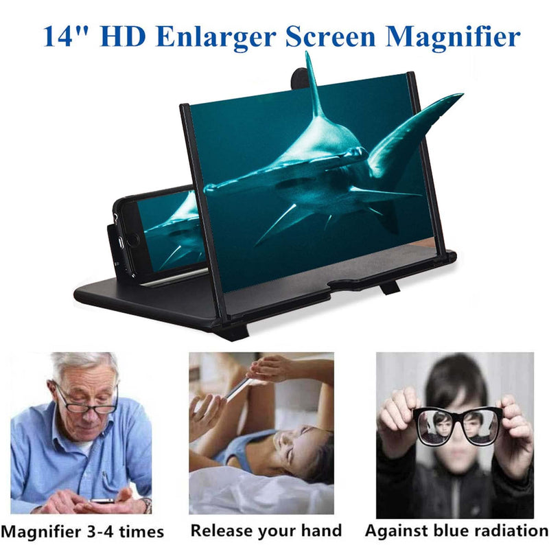  [AUSTRALIA] - 14" Phone Screen Magnifier – 3D HD Mobile Phone Magnifier Screen Enlarger for Movies, Videos and Gaming – Foldable Cell Phone Stand with Screen Amplifier – Supports All Smartphones (Black, 14 inches) Black