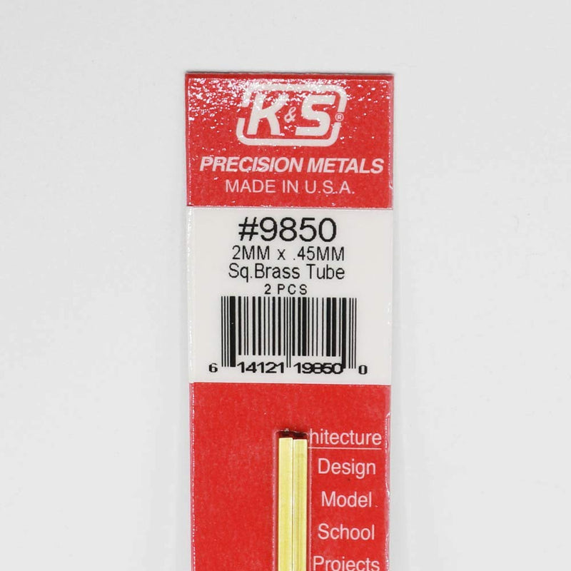 K&S Precision Metals 9850 Square Brass Tube, 2mm X 2mm X .45mm Wall Thickness X 300mm Long, 2 Pieces per Pack, Made in The USA - LeoForward Australia