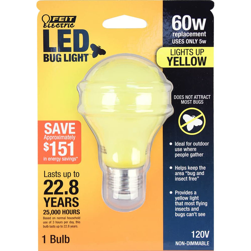  [AUSTRALIA] - Feit Electric A19/BUG/LED 60W EQ Non DM LED Light Bulb , Yellow, Pack of 1 LED Bug Light 60W
