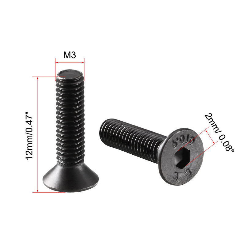  [AUSTRALIA] - uxcell M3x12mm 10.9 Carbon Steel Countersunk Head Hex Socket Screw (Pack of 50)