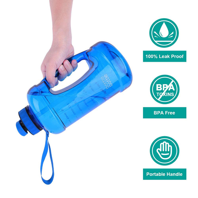  [AUSTRALIA] - Half Gallon Water Bottle Motivational with Time Marker&Straw 74oz(2.2Liter) Wide Mouth Leakproof Portable Large Capacity Blue Water Jug with Handle for Gym Fitness Outdoor Sports Bottle Bottle