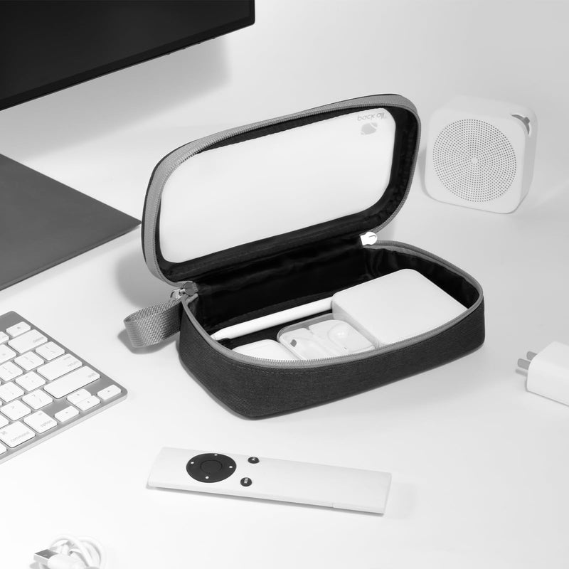  [AUSTRALIA] - pack all Clear Electronic Organizer, TPU Cable Organizer Bag, Compact Cord Travel Organizer for Cables, Chargers, Phones, USB cords, SD Cards (Black) Black