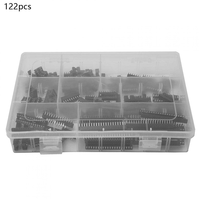  [AUSTRALIA] - Sockets Solder 122 Pcs IC Socket Adapter Electronic Component Connector Pitch Double Row Assortment Kit for Experiments and DIY Projects DIP-8 6 14 16 18 24 28 40Pins 2.54mm