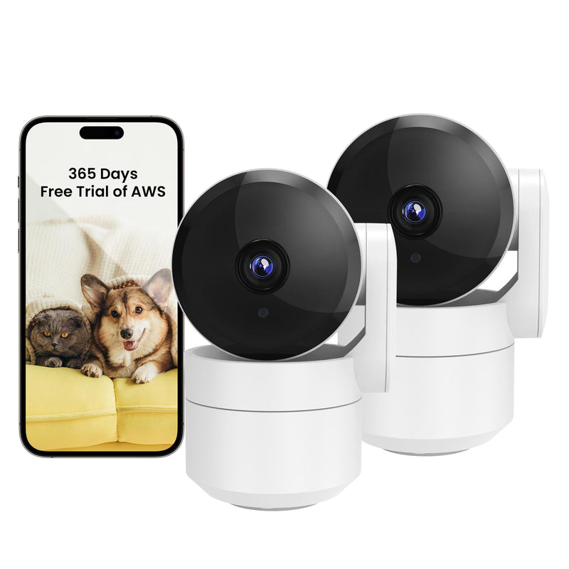  [AUSTRALIA] - WiFi Home Security Camera Indoor,1080P Pet Camera for Dog/Baby Monitor,Free 365-Day US Cloud,360 Degree Motion Track,Pan/Tilt,Privacy Mode,2-Way Audio,Google Assistant & Alexa Compatible, 2 Pack