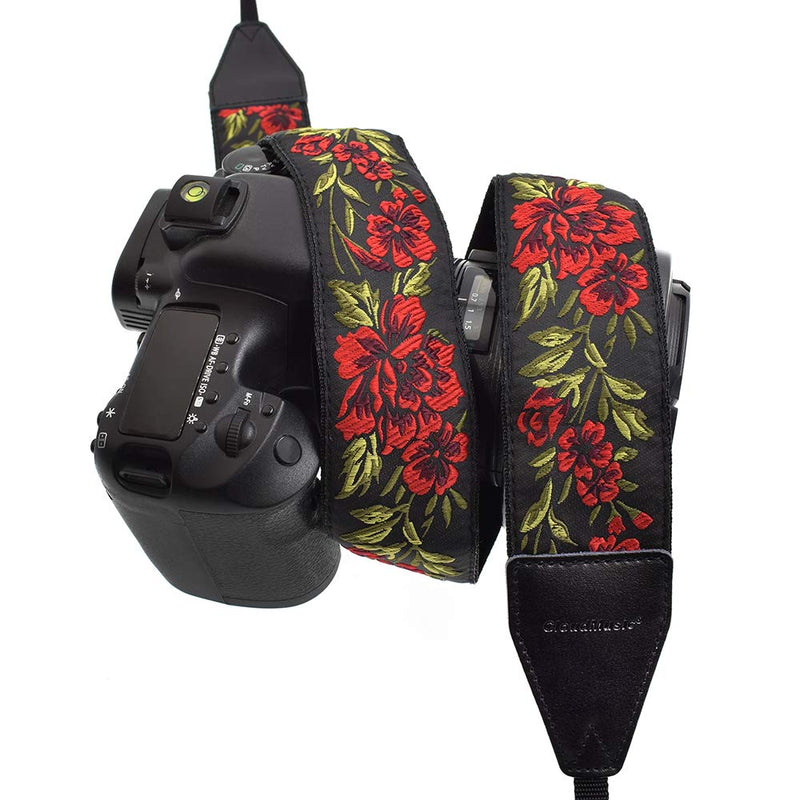  [AUSTRALIA] - CLOUDMUSIC Camera Strap Jacquard Weave Neck Strap For Girls Men Women Floral Series (Red Roses) Red Roses