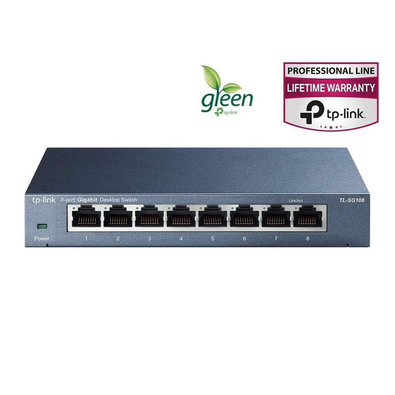 TP-Link TL-SG108 | 8 Port Gigabit Unmanaged Ethernet Network Switch, Ethernet Splitter | Plug & Play | Fanless Metal Design | Shielded Ports | Traffic Optimization | Limited Lifetime Protection 8 Port, Gigabit - LeoForward Australia