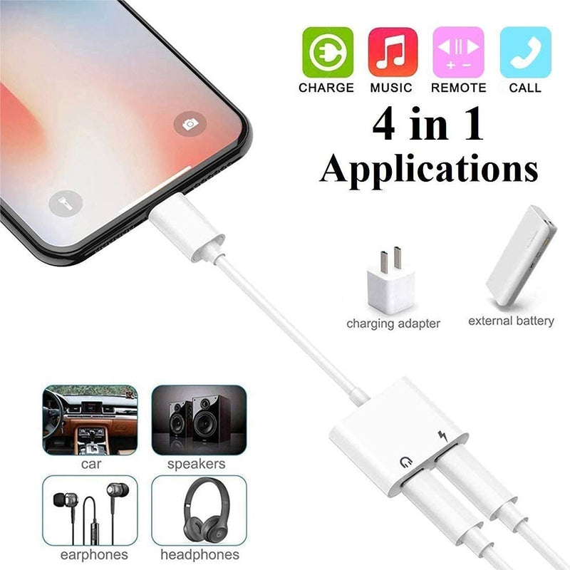  [AUSTRALIA] - [Apple MFi Certified] 2PACK iPhone Lightning to 2 Lightning Adapter, Dual Lightning AUX + Charger Adapter Dongle Cable Splitter Compatible with iPhone 12/11/SE/X/XR/XS/8/7/6 Support Call + Charging White