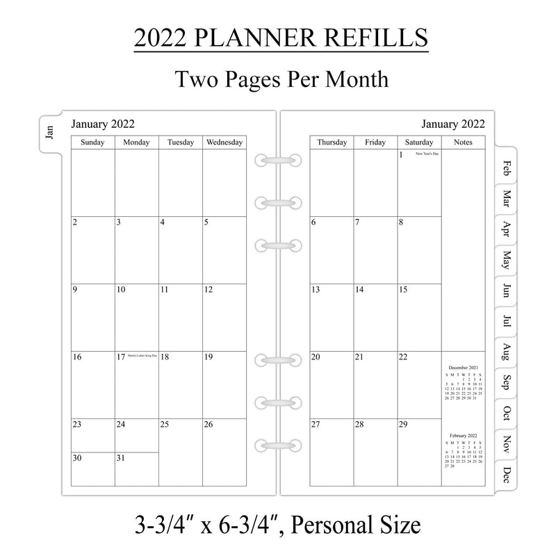  [AUSTRALIA] - 2022 Weekly & Monthly Planner Refill, 3-3/4" x 6-3/4", from January 2022 to December 2022, Personal Size/Size 3