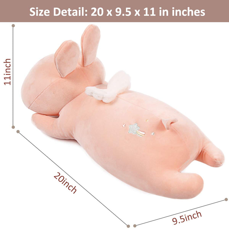  [AUSTRALIA] - 19.6" Pink Bunny Plush Stuffed Animal Pillow,Super Soft Cartoon Hugging Pillow Bunny Plush Toys,Cute Rabbit Doll Throw Pillow with Wings Coral