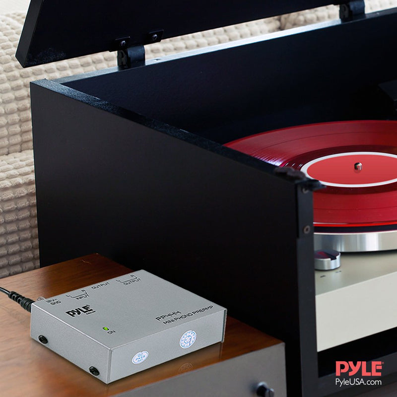  [AUSTRALIA] - Pyle Phono Turntable Preamp - Mini Electronic Audio Stereo Phonograph Preamplifier with RCA Input, RCA Output & Low Noise Operation Powered by 12 Volt DC Adapter (PP444)
