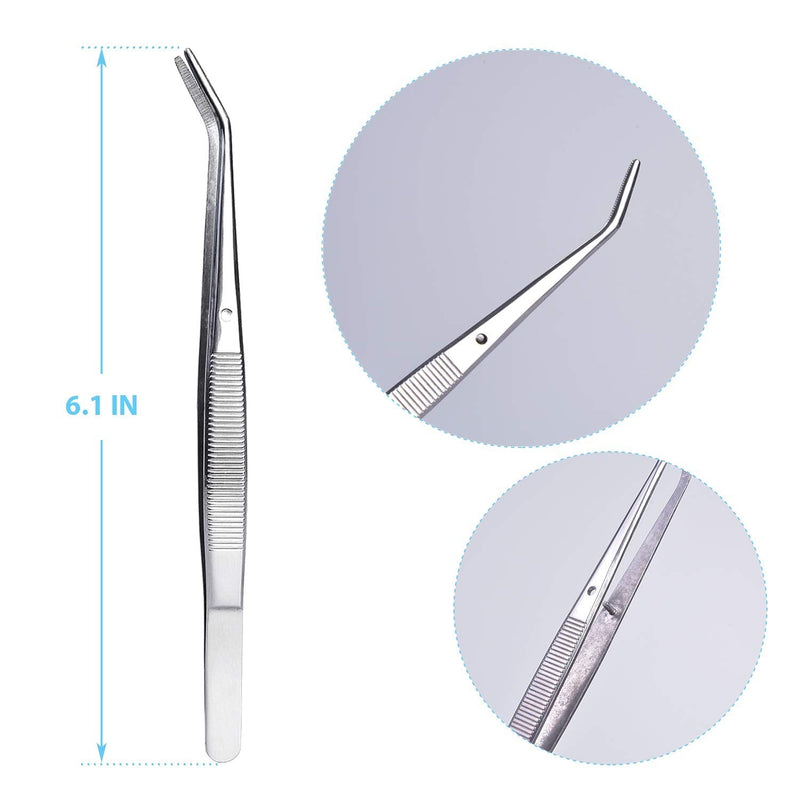  [AUSTRALIA] - 6 Pieces Sewing Machine Oil Tweezers College Tweezer Curved Tweezers Precision Stainless Steel 6 Inch Long Serger Tweezers for Craft with Serrated Tips Serrated Bent Tweezers Tips